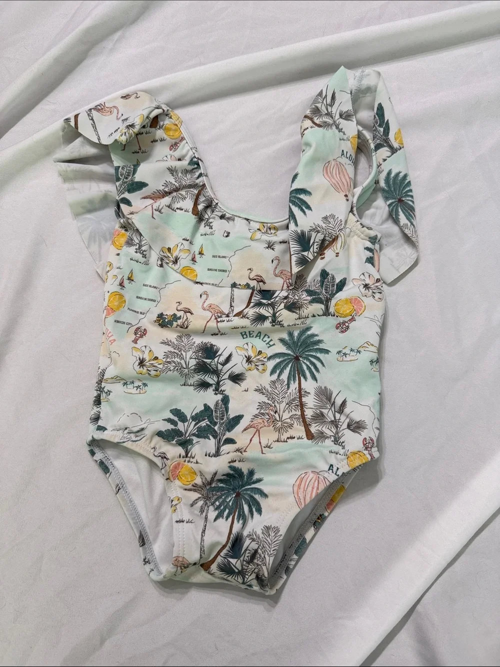 Janie and Jack Girls One-Piece Swimsuit in Mint, White, Yellow